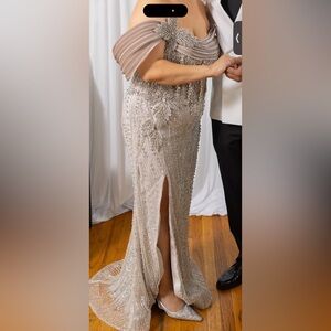 Elegant Beaded Gown with Slit